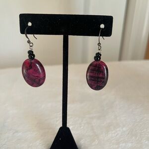 Burgundy and Black Natural Stone Dangle Earrings